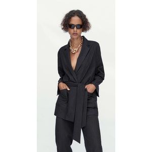 Zara NWT | Pinstripe Belted Blazer | XXL